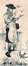 Posthumous illustration of John Bartram examining a plant with a magnifying glass